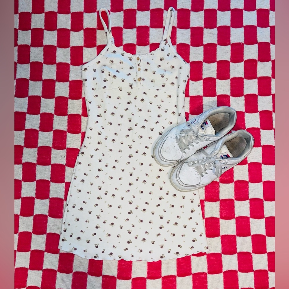 White Coquette Cottage Core floral mini dress with adjustable straps